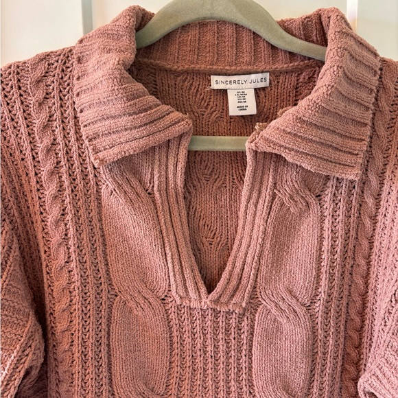 Sincerely Jules Sweater Rose/Mauve Long Sleeve Pullover Cropped V Neck Medium - Picture 2 of 9